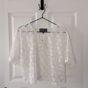 Anthropologie Cropped Mesh Sequin Tee in White